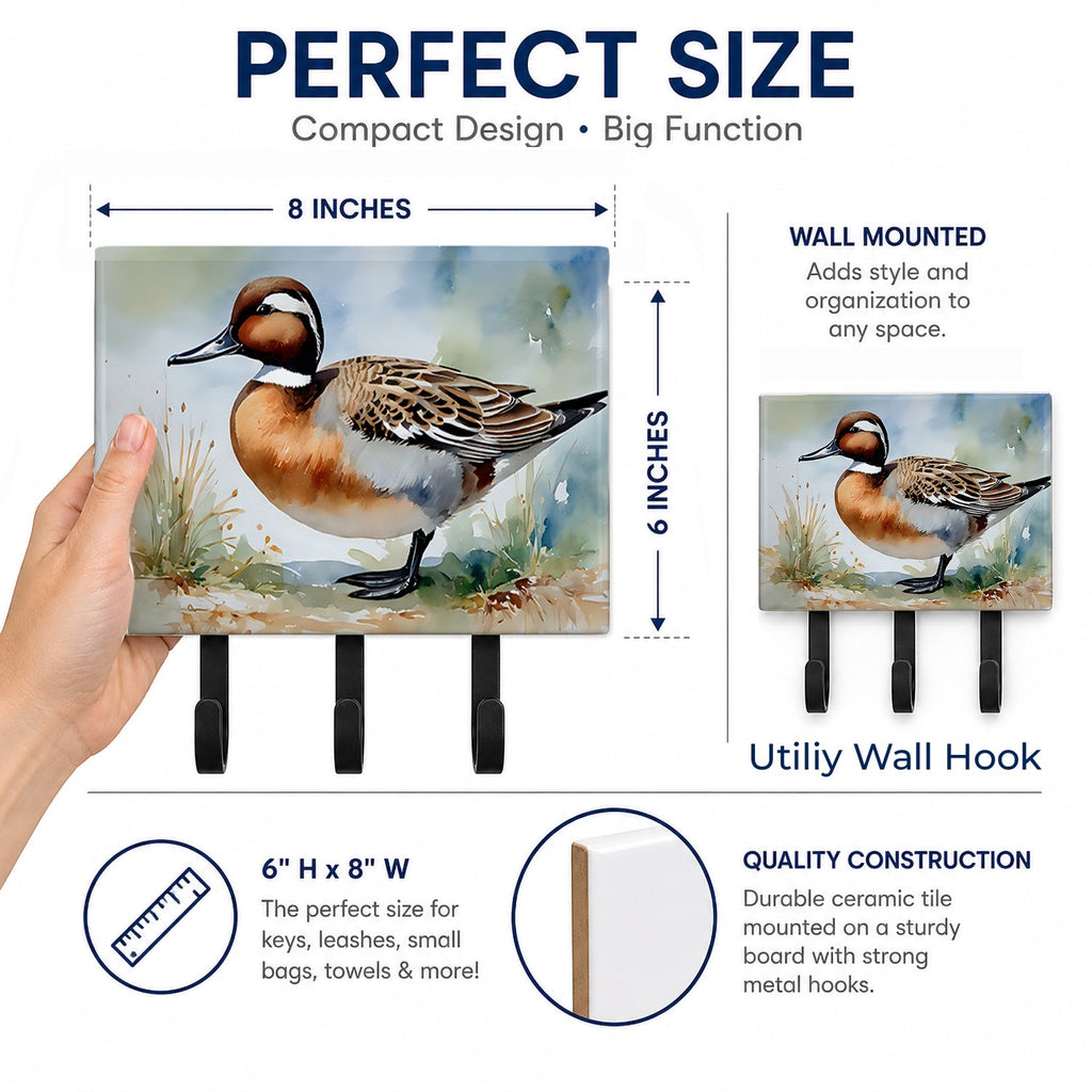 Northern Pintail Duck Standing Shore Leash or Key Holder Wall Hooks, Coat Rack Wall Mount, for Hanging Keys, Towels, Aprons, Leashes