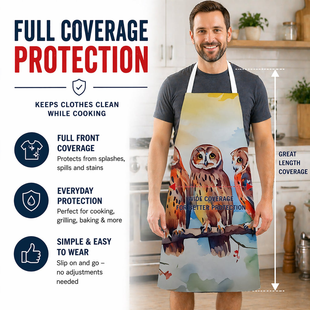 Three Owls Perched Branch Apron Cooking Kitchen Server Baking Crafts Gardening for Adult Women Men, Unisex, Large, Multicolor