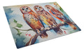 Three Owls Perched Branch Cutting Board Tempered Glass Kitchen Cutting Surface, Heat Resistant Chopping, Non-Slip Feet, Food Prep & Serving