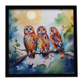 Three Owls Perched Branch Framed Metal Print Bathroom, Kitchen, Office, Home Decor Wall Art Ready to Hang, Square, 8X8