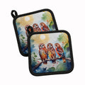 Three Owls Perched Branch Pot Holder Set of 2 Heat Resistant Quilted Hot Pads 7.5 x 7.5 Inch, Insulated Kitchen Trivets for Cooking & Baking