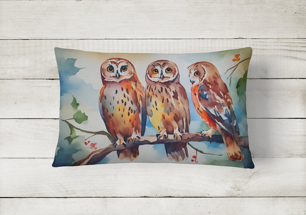 Three Owls Perched Branch Decorative Throw Pillow 12x16 Indoor Outdoor Accent Cushion, Fabric Cover with Insert for Sofa, Bed, Porch & Living Room