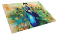 Peacock Displaying Feathers Cutting Board Tempered Glass Kitchen Cutting Surface, Heat Resistant Chopping, Non-Slip Feet, Food Prep & Serving
