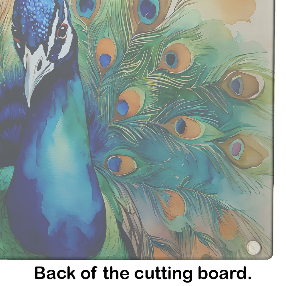 Peacock Displaying Feathers Cutting Board Tempered Glass Kitchen Cutting Surface, Heat Resistant Chopping, Non-Slip Feet, Food Prep & Serving