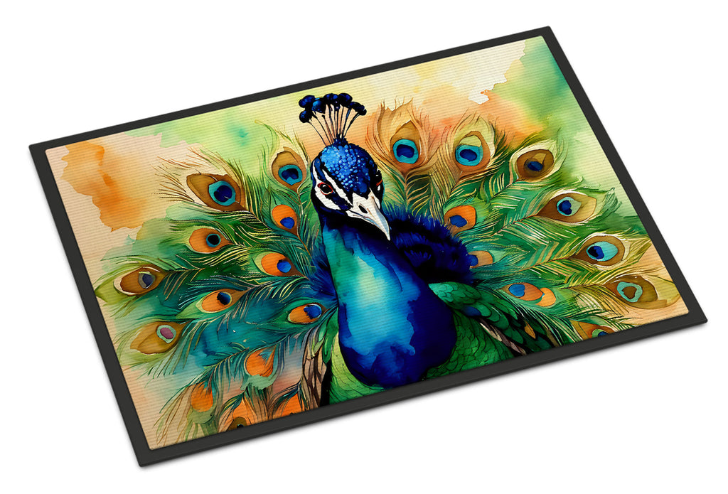 Peacock Displaying Feathers Doormat Indoor Outdoor 18H X 27W Front Door Mat Rugs for Entryway, Non Slip Washable
