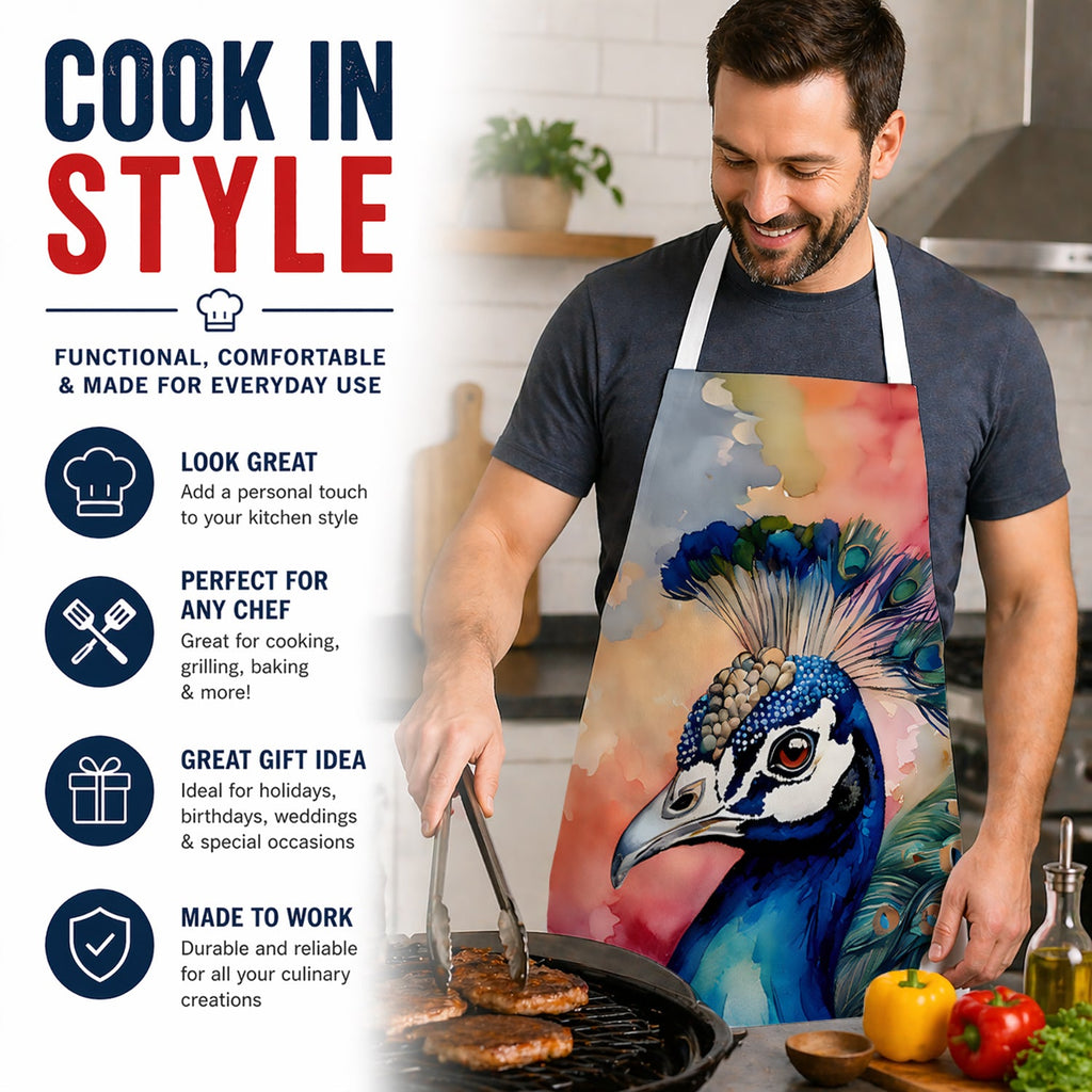 Peacock Portrait Colorful Apron Cooking Kitchen Server Baking Crafts Gardening for Adult Women Men, Unisex, Large, Multicolor
