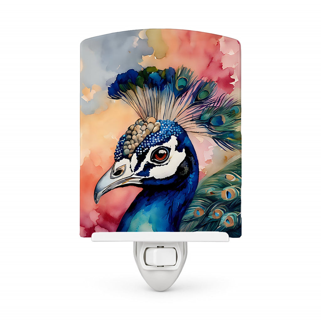 Peacock Portrait Colorful Ceramic Night Light Compact, UL-Certified, Ideal for Bedroom, Bathroom, Nursery, Hallway, Kitchen, 6x4x3, Multicolor