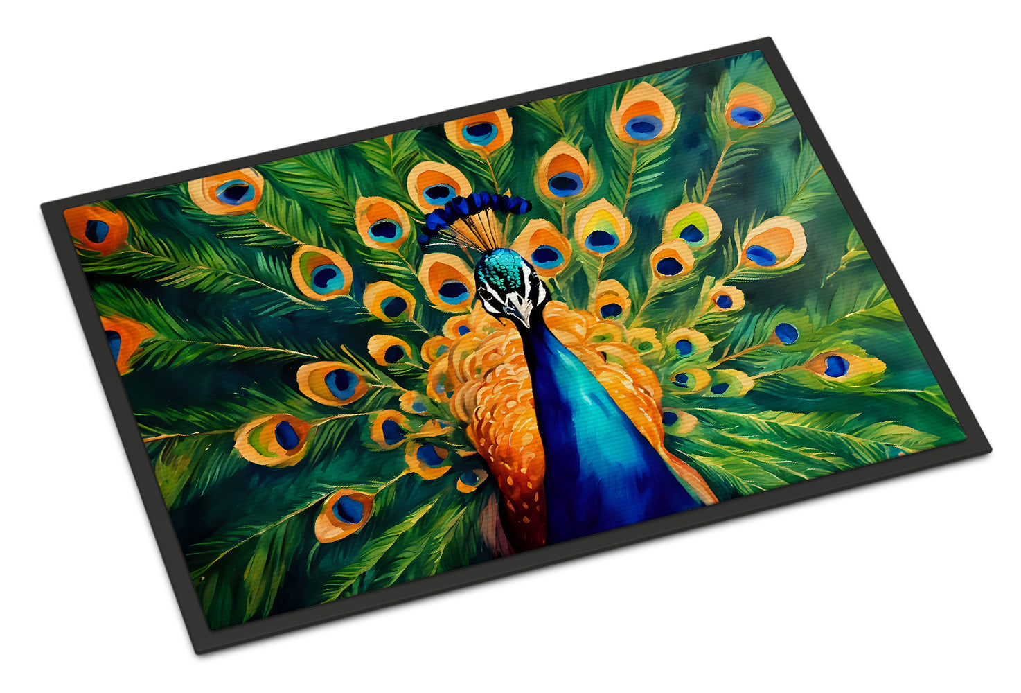 Peacock Full Feather Display Vibrant Doormat Indoor Outdoor 18H X 27W Front Door Mat Rugs for Entryway, Non Slip Washable