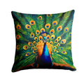 Peacock Full Feather Display Vibrant Decorative Throw Pillow 18x18 Indoor Outdoor Accent Cushion, Fabric Cover with Insert for Sofa, Bed, Porch & Living Room