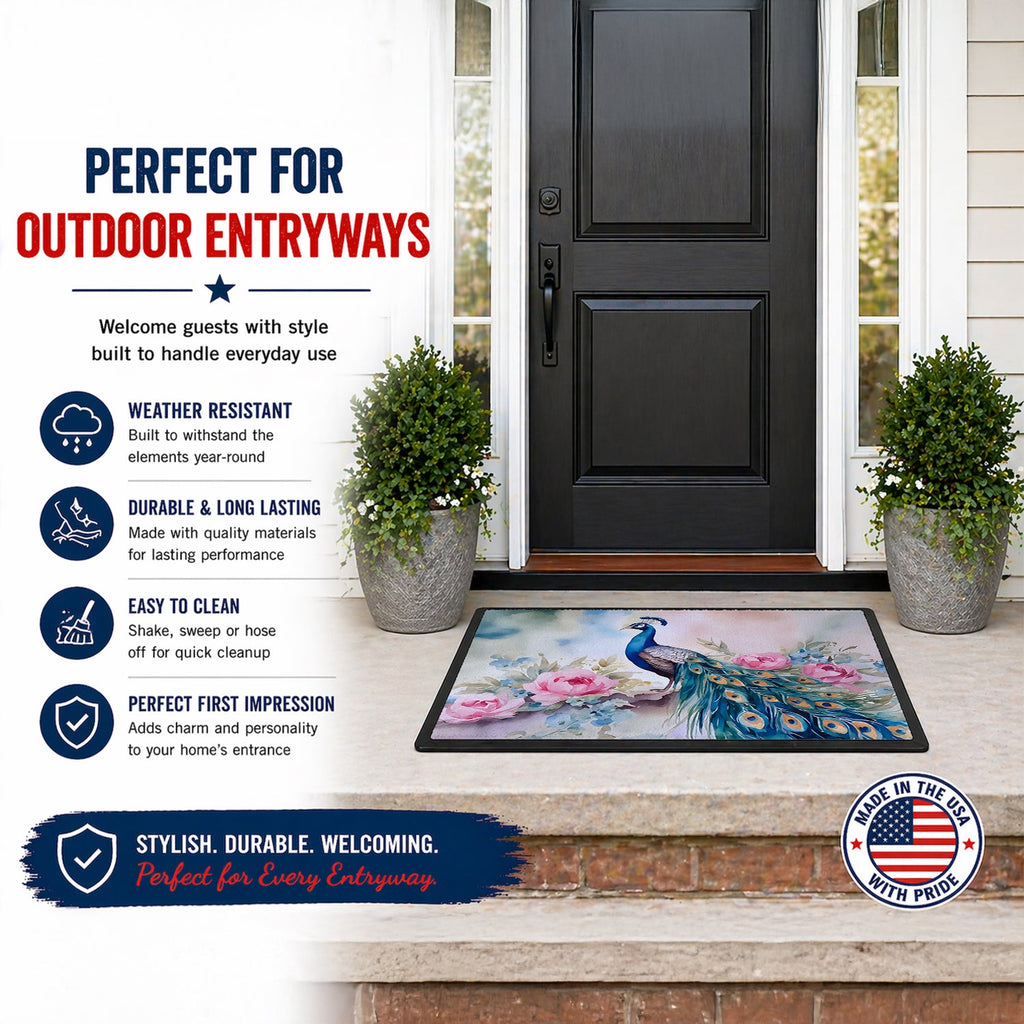Peacock with Pink Flowers Elegant Doormat Indoor Outdoor 24H X 36W Front Door Mat Rugs for Entryway, Non Slip Washable Low Pile,