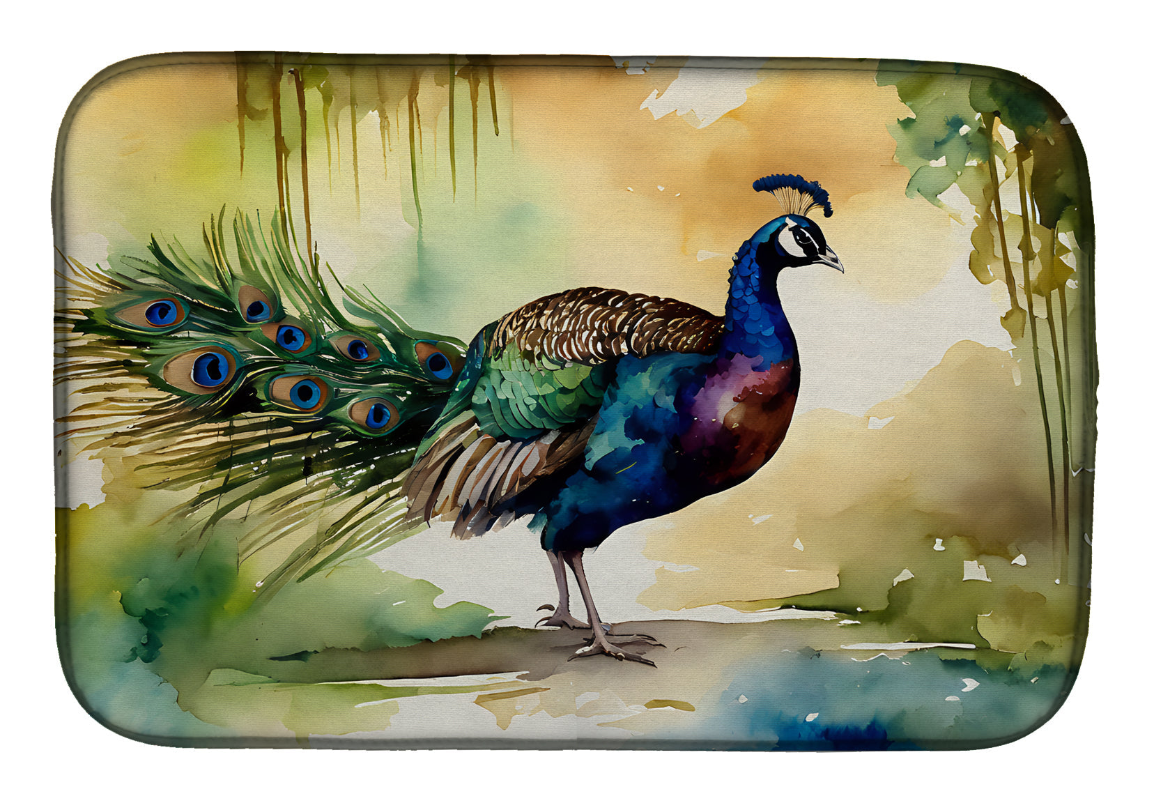 Peacock Walking Garden Scene Dish Drying Mat Absorbent Dish Drying Mat Pad for Kitchen Counter Dish Drainer Mat for Countertop, 14 x 21", Multicolor