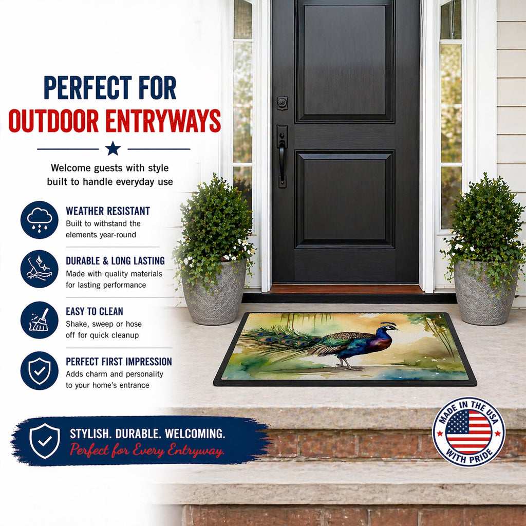 Peacock Walking Garden Scene Doormat Indoor Outdoor 18H X 27W Front Door Mat Rugs for Entryway, Non Slip Washable