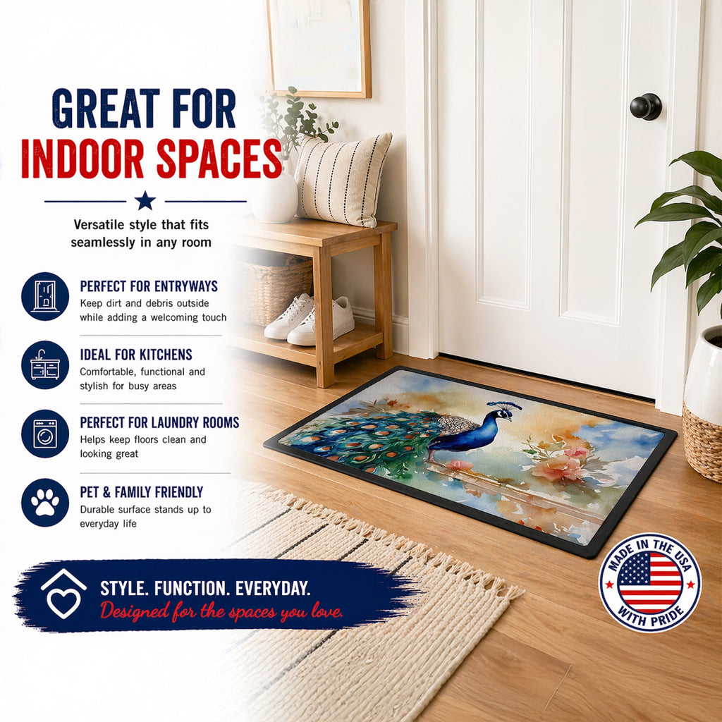 Peacock Tail Feathers Close View Doormat Indoor Outdoor 24H X 36W Front Door Mat Rugs for Entryway, Non Slip Washable Low Pile,