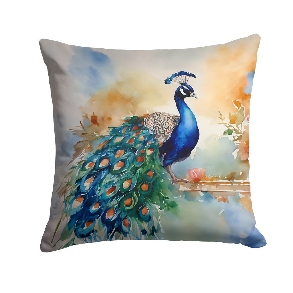Peacock Tail Feathers Close View Decorative Throw Pillow 18x18 Indoor Outdoor Accent Cushion, Fabric Cover with Insert for Sofa, Bed, Porch & Living Room