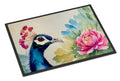 Peacock Portrait with Flower Doormat Indoor Outdoor 18H X 27W Front Door Mat Rugs for Entryway, Non Slip Washable