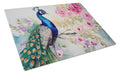 Peacock with Floral Background Cutting Board Tempered Glass Kitchen Cutting Surface, Heat Resistant Chopping, Non-Slip Feet, Food Prep & Serving