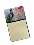 Peacock with Floral Background Watercolor Sticky Note Holder Refillable Dispenser Desk Accessory 3x3 Pad Gift