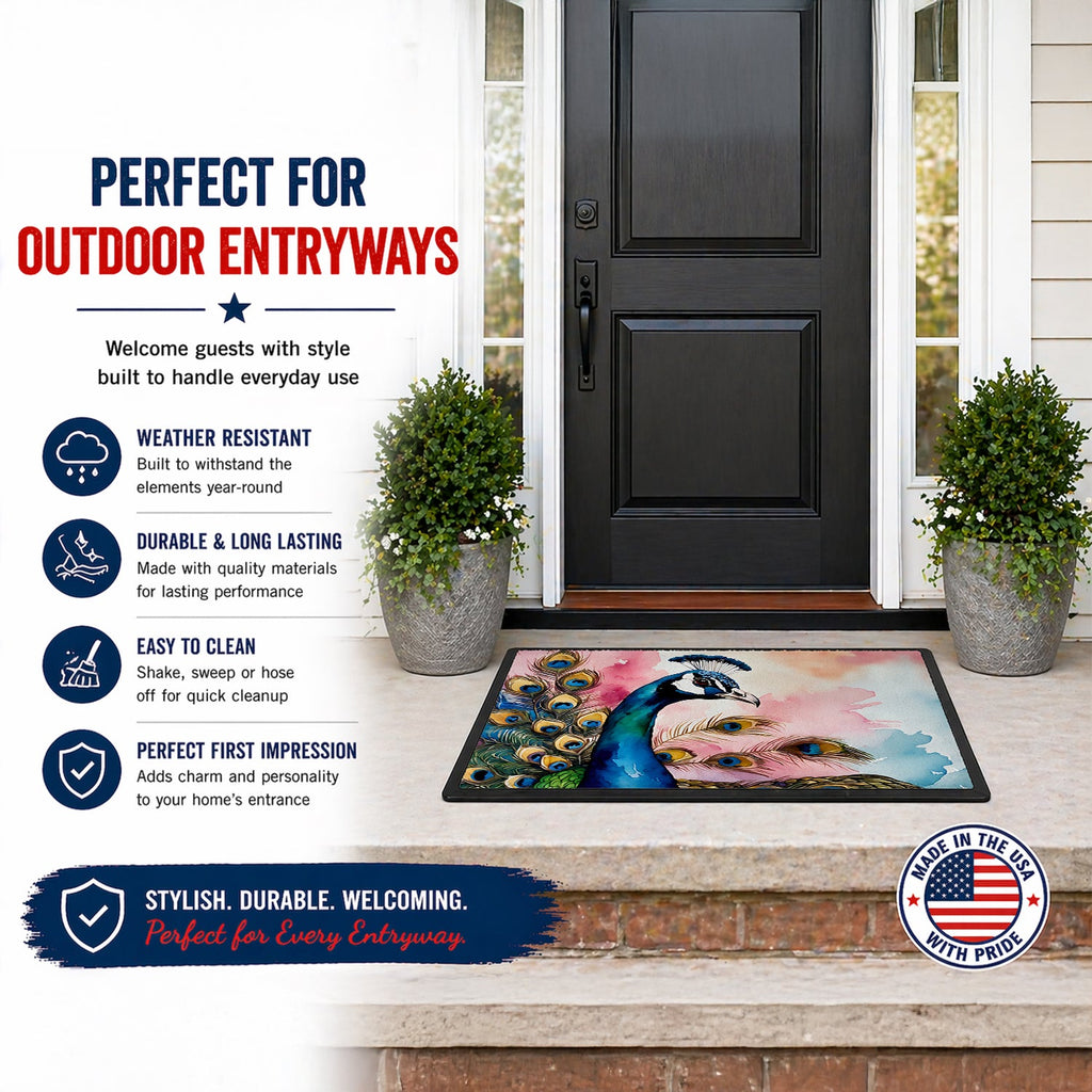 Peacock with Decorative Feathers Doormat Indoor Outdoor 24H X 36W Front Door Mat Rugs for Entryway, Non Slip Washable Low Pile,