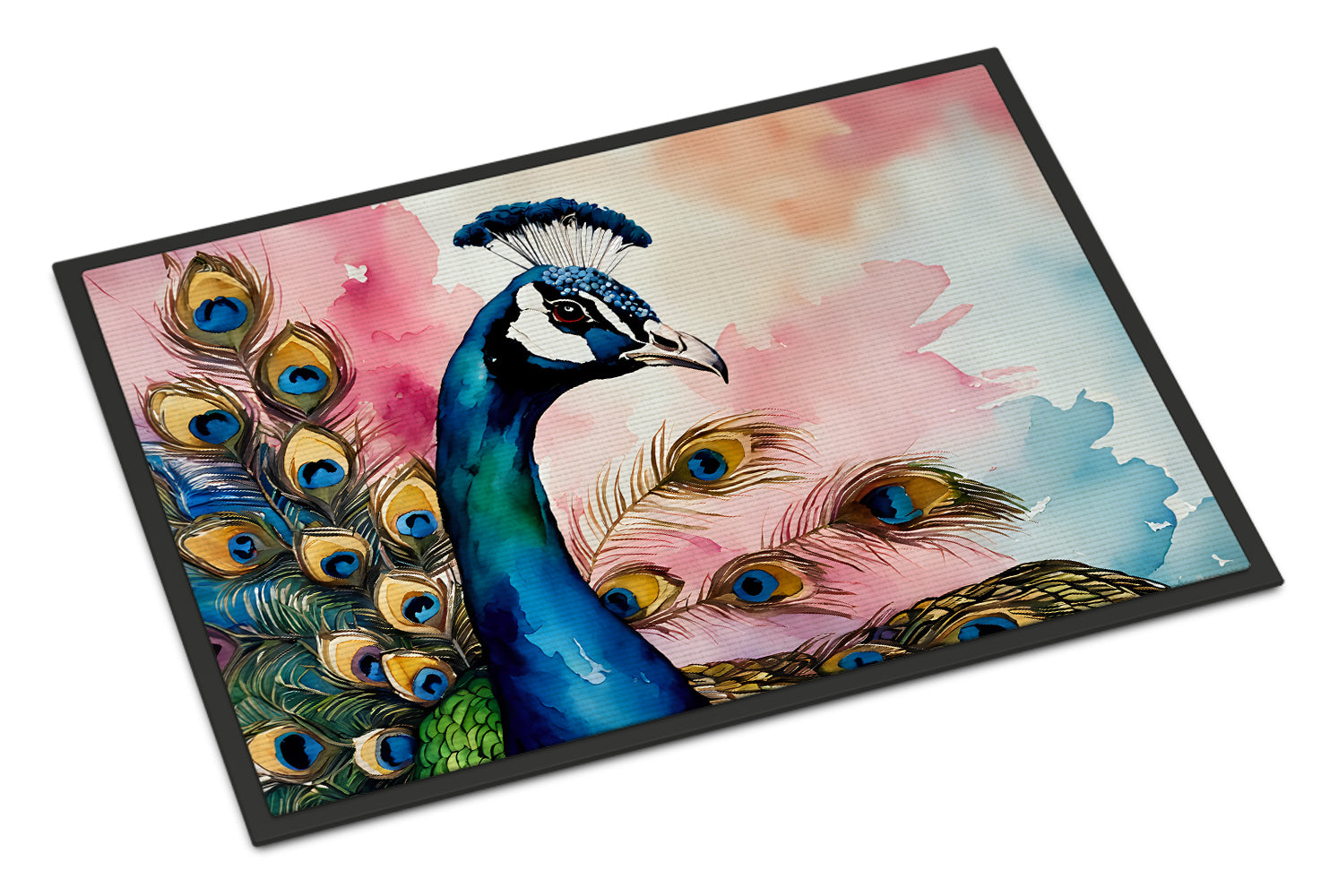 Peacock with Decorative Feathers Doormat Indoor Outdoor 18H X 27W Front Door Mat Rugs for Entryway, Non Slip Washable