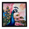 Peacock with Decorative Feathers Framed Metal Print Bathroom, Kitchen, Office, Home Decor Wall Art Ready to Hang, Square, 8X8