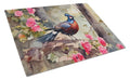 Pheasant Bird in Garden Floral Cutting Board Tempered Glass Kitchen Cutting Surface, Heat Resistant Chopping, Non-Slip Feet, Food Prep & Serving