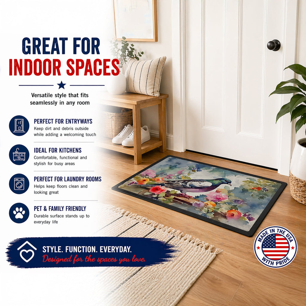 Pigeon Bird with Floral Accents Doormat Indoor Outdoor 24H X 36W Front Door Mat Rugs for Entryway, Non Slip Washable Low Pile,