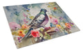 Pigeon Bird with Floral Accents Cutting Board Tempered Glass Kitchen Cutting Surface, Heat Resistant Chopping, Non-Slip Feet, Food Prep & Serving