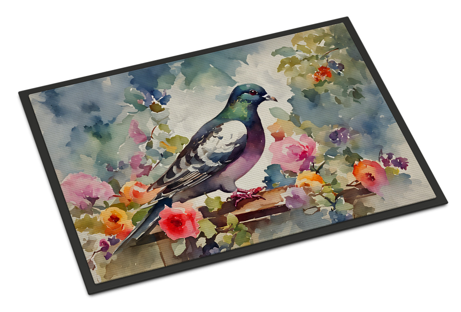 Pigeon Bird with Floral Accents Doormat Indoor Outdoor 18H X 27W Front Door Mat Rugs for Entryway, Non Slip Washable