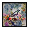 Pigeon Bird with Floral Accents Framed Metal Print Bathroom, Kitchen, Office, Home Decor Wall Art Ready to Hang, Square, 8X8