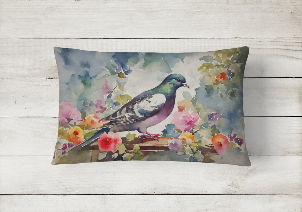 Pigeon Bird with Floral Accents Decorative Throw Pillow 12x16 Indoor Outdoor Accent Cushion, Fabric Cover with Insert for Sofa, Bed, Porch & Living Room