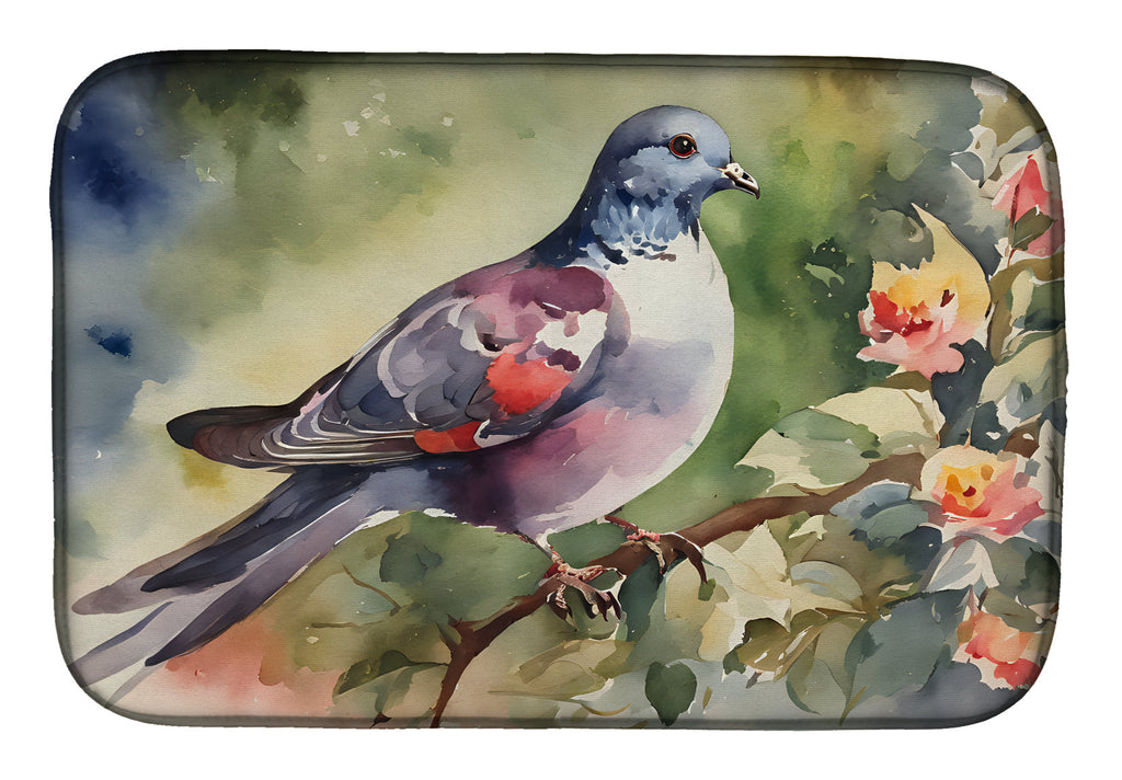 Pigeon Perched with Flowers Dish Drying Mat Absorbent Dish Drying Mat Pad for Kitchen Counter Dish Drainer Mat for Countertop, 14 x 21", Multicolor