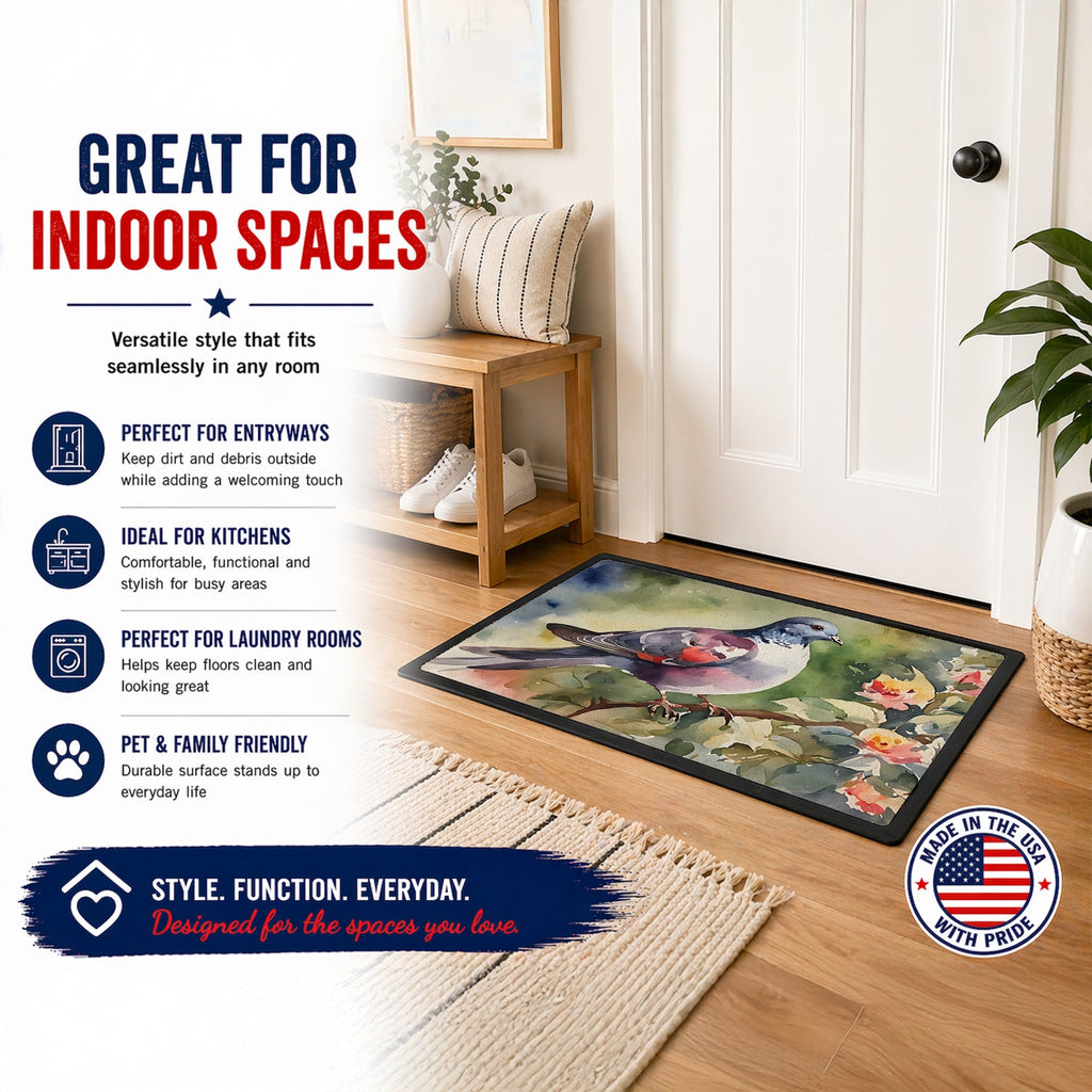 Pigeon Perched with Flowers Doormat Indoor Outdoor 24H X 36W Front Door Mat Rugs for Entryway, Non Slip Washable Low Pile,