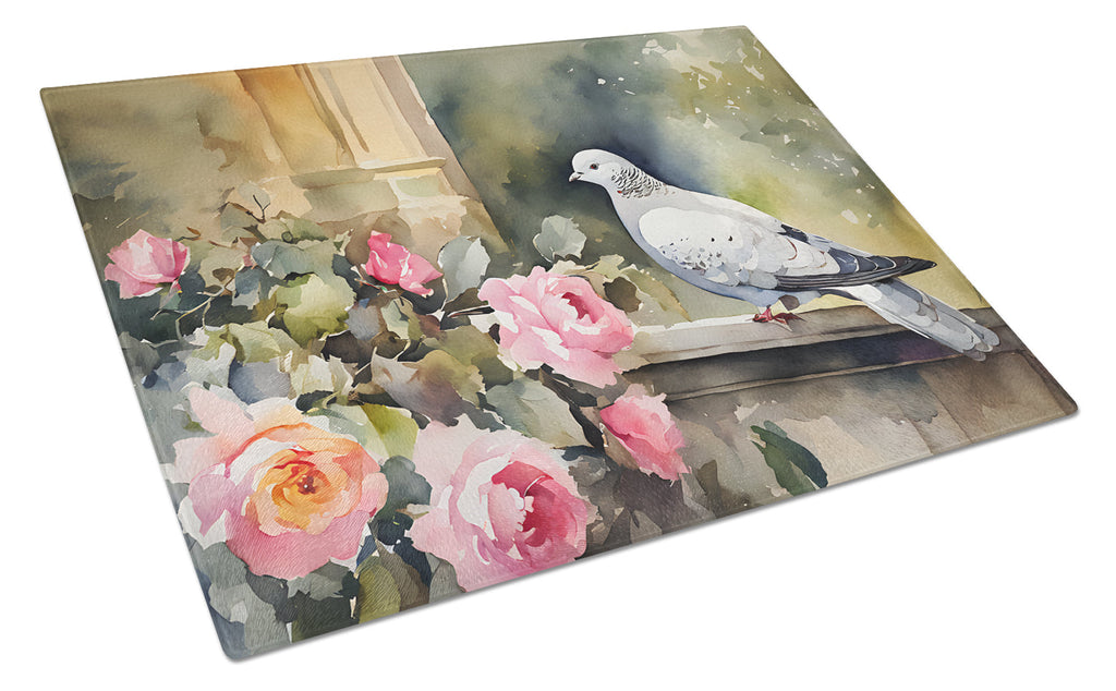 White Dove with Flowers Peaceful Cutting Board Tempered Glass Kitchen Cutting Surface, Heat Resistant Chopping, Non-Slip Feet, Food Prep & Serving