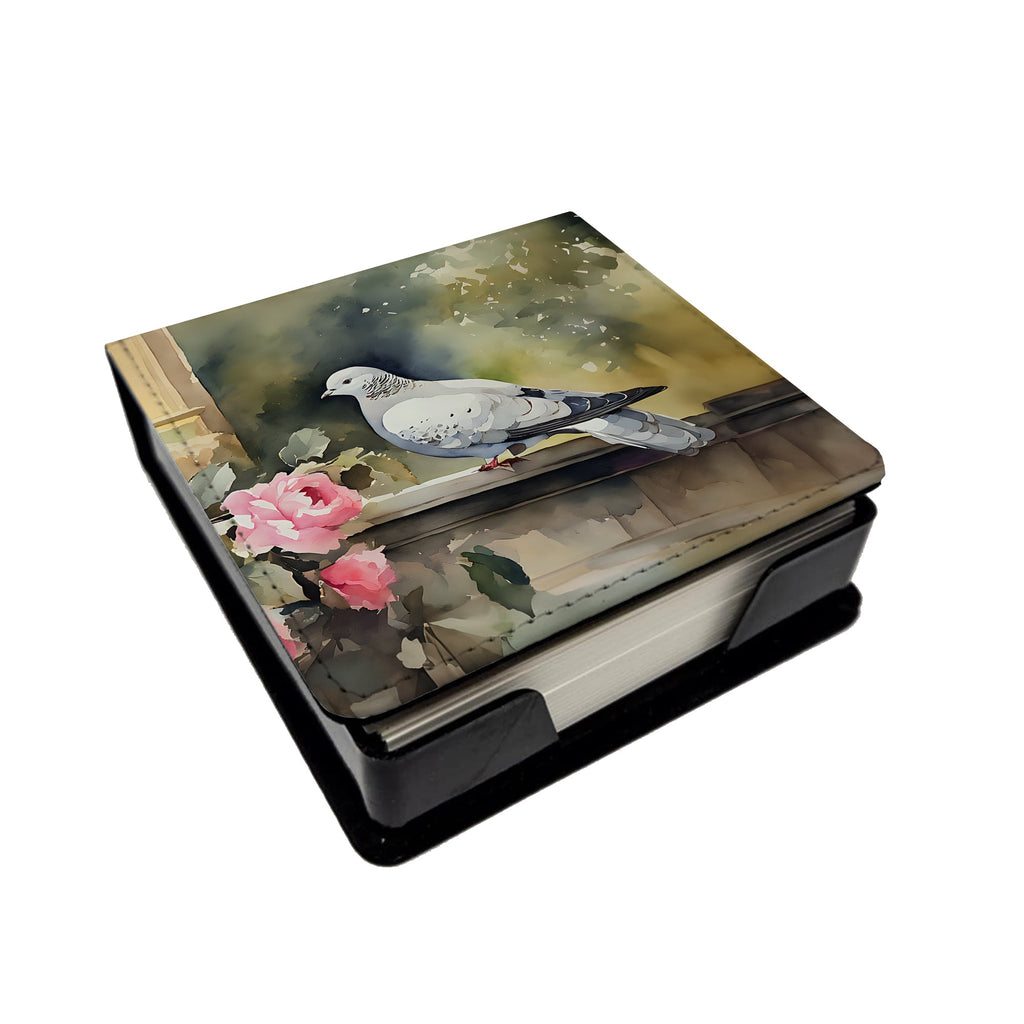 White Dove with Flowers Peaceful PU Leather Note Paper Holder with Artist-Designed Cover, Desk Accessory, Office Gift