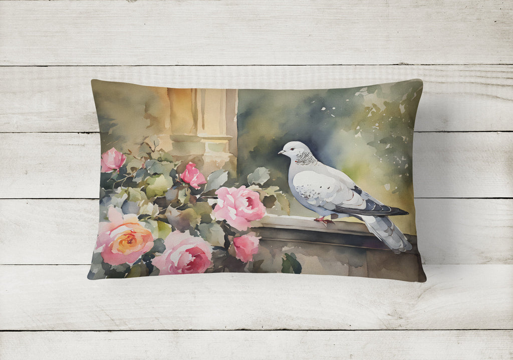 White Dove with Flowers Peaceful Decorative Throw Pillow 12x16 Indoor Outdoor Accent Cushion, Fabric Cover with Insert for Sofa, Bed, Porch & Living Room