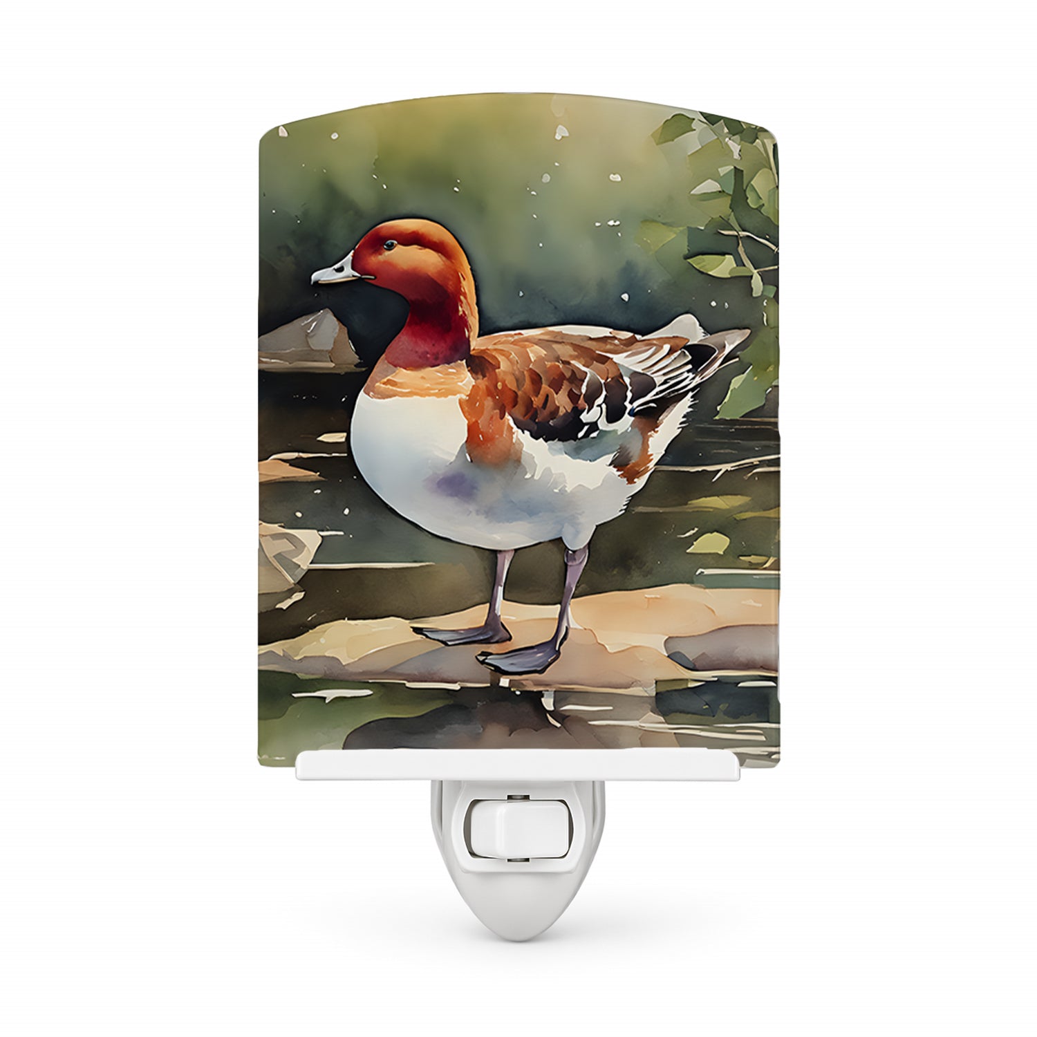 Redhead Duck Standing by Water Ceramic Night Light Compact, UL-Certified, Ideal for Bedroom, Bathroom, Nursery, Hallway, Kitchen, 6x4x3, Multicolor