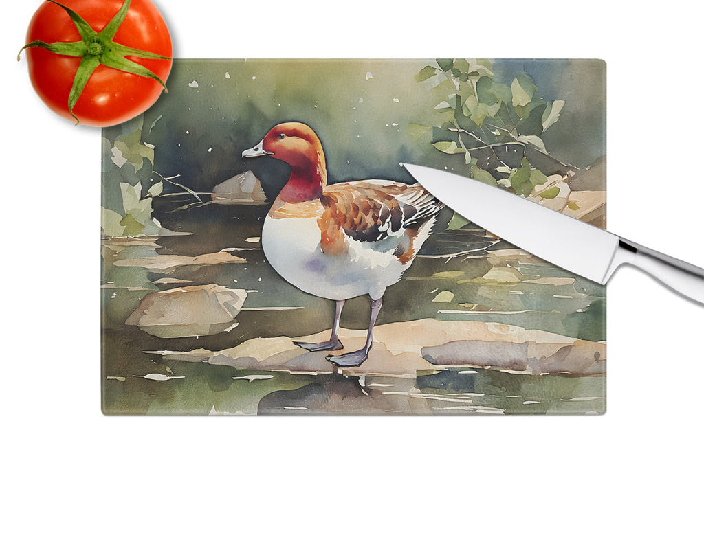 Redhead Duck Standing by Water Cutting Board Tempered Glass Kitchen Cutting Surface, Heat Resistant Chopping, Non-Slip Feet, Food Prep & Serving