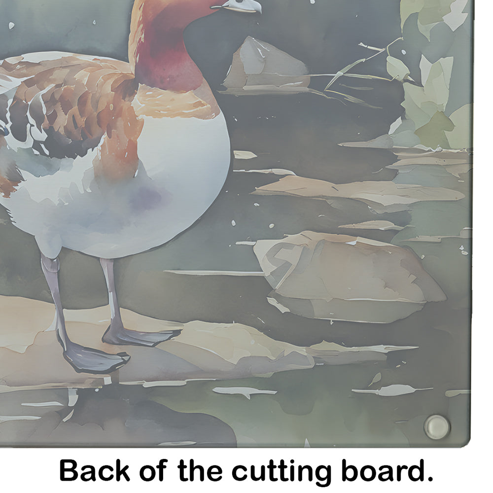 Redhead Duck Standing by Water Cutting Board Tempered Glass Kitchen Cutting Surface, Heat Resistant Chopping, Non-Slip Feet, Food Prep & Serving