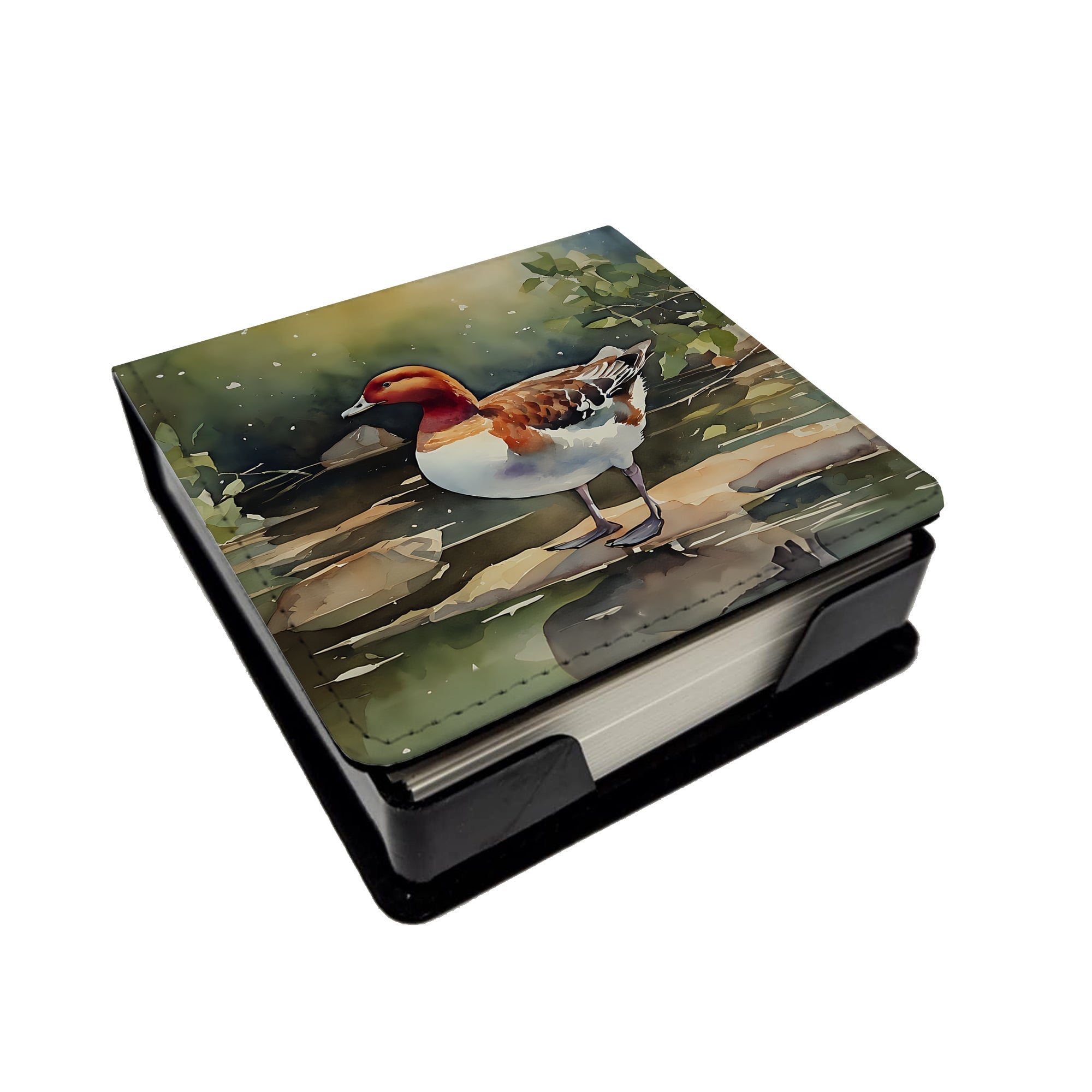 Redhead Duck Standing by Water PU Leather Note Paper Holder with Artist-Designed Cover, Desk Accessory, Office Gift