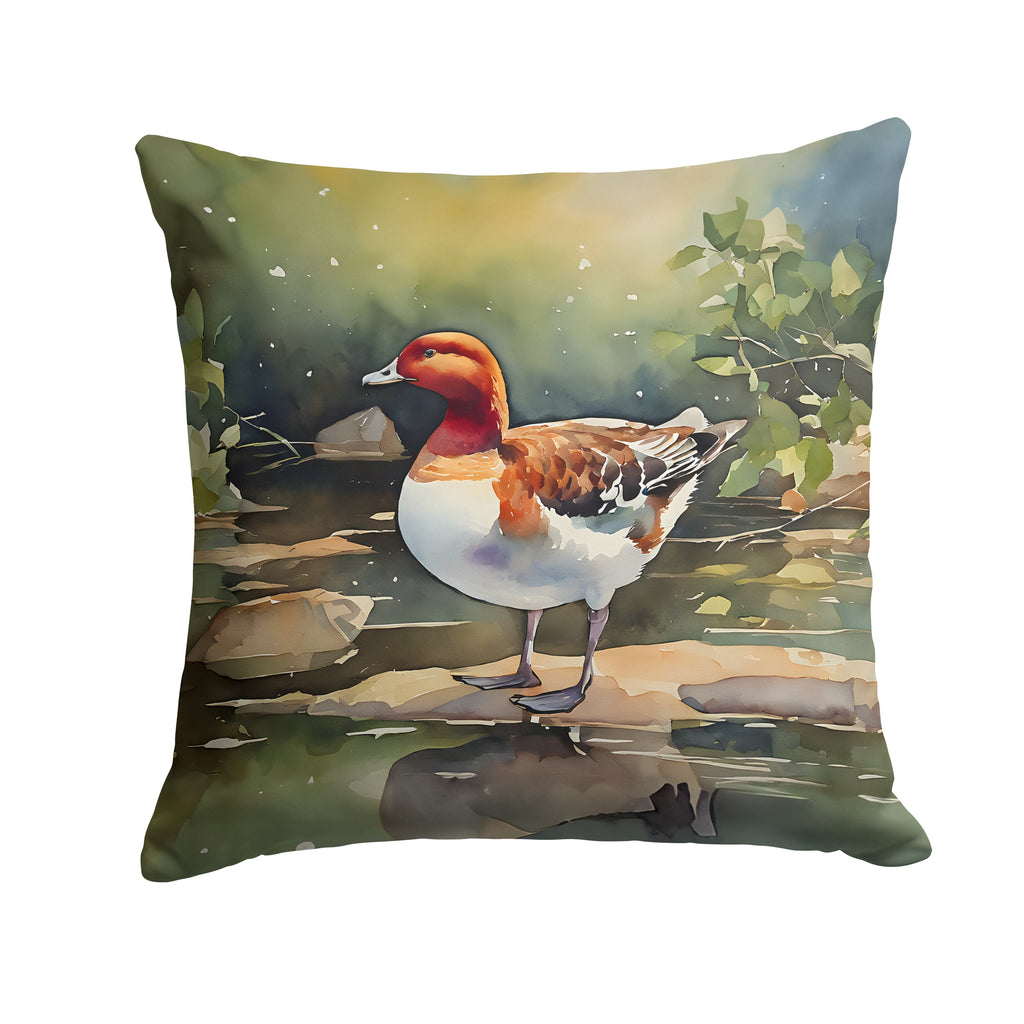 Redhead Duck Standing by Water Decorative Throw Pillow 14x14 Indoor Outdoor Accent Cushion, Fabric Cover with Insert for Sofa, Bed, Porch & Living Room
