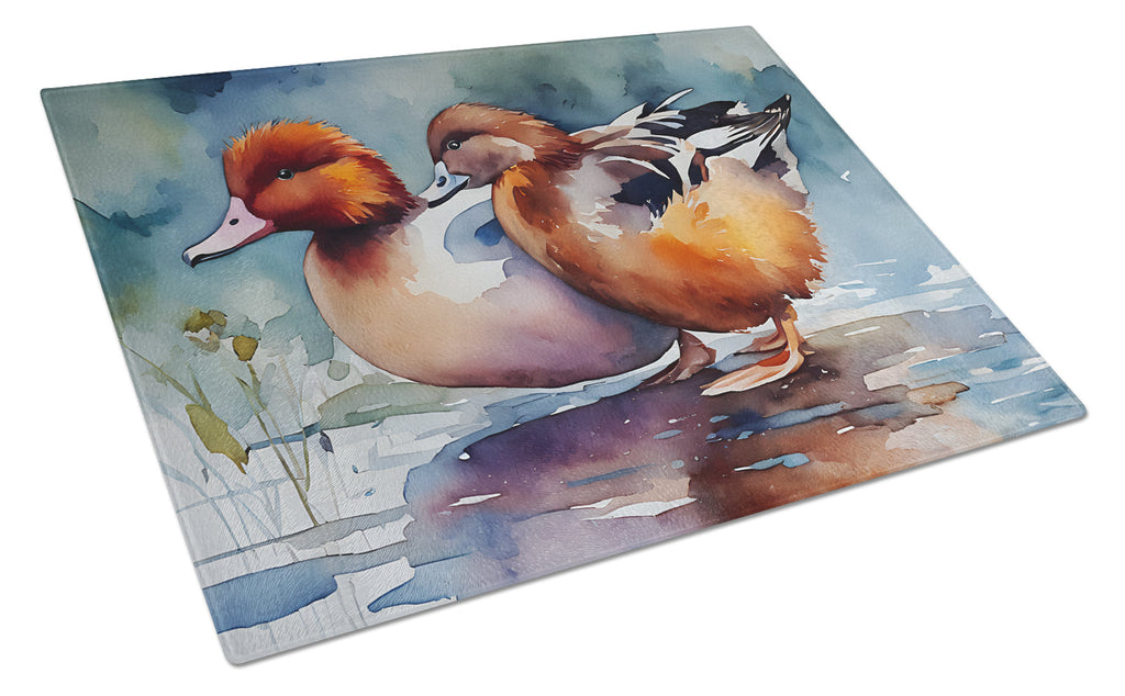 Redhead Duck Pair of Ducks Swimming Cutting Board Tempered Glass Kitchen Cutting Surface, Heat Resistant Chopping, Non-Slip Feet, Food Prep & Serving
