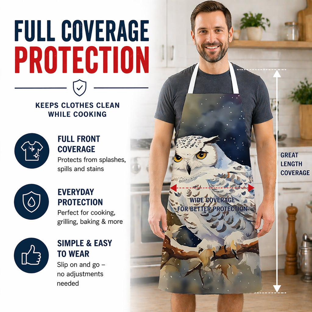 Snowy Owl with Autumn Leaves Apron Cooking Kitchen Server Baking Crafts Gardening for Adult Women Men, Unisex, Large, Multicolor