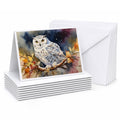 Snowy Owl with Autumn Leaves Greeting Cards Pack of 8 Blank Cards with Envelopes Whimsical A7 Size 5x7