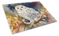 Snowy Owl with Autumn Leaves Cutting Board Tempered Glass Kitchen Cutting Surface, Heat Resistant Chopping, Non-Slip Feet, Food Prep & Serving