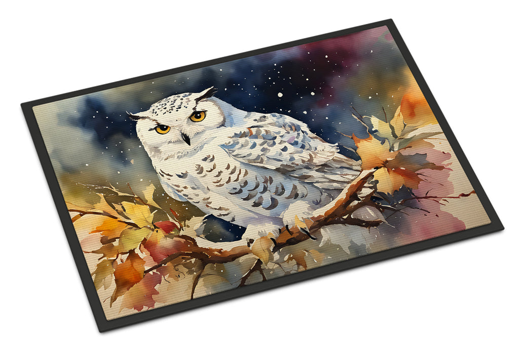 Snowy Owl with Autumn Leaves Doormat Indoor Outdoor 18H X 27W Front Door Mat Rugs for Entryway, Non Slip Washable