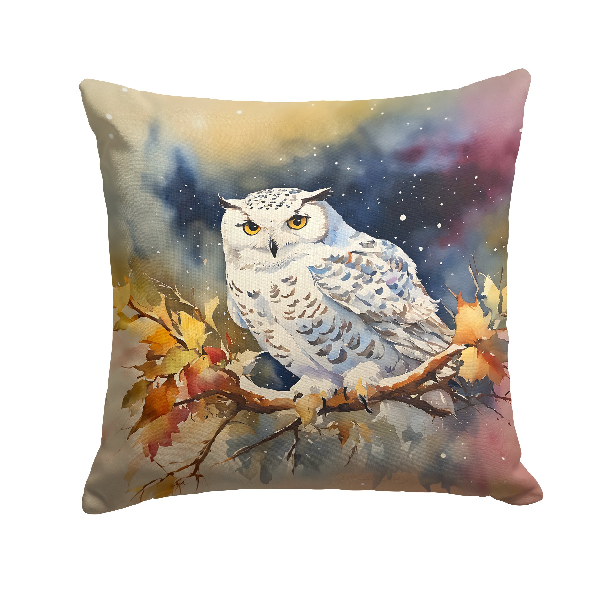 Snowy Owl with Autumn Leaves Decorative Throw Pillow 18x18 Indoor Outdoor Accent Cushion, Fabric Cover with Insert for Sofa, Bed, Porch & Living Room
