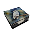 Snowy Owl Night Sky Watercolor PU Leather Note Paper Holder with Artist-Designed Cover, Desk Accessory, Office Gift