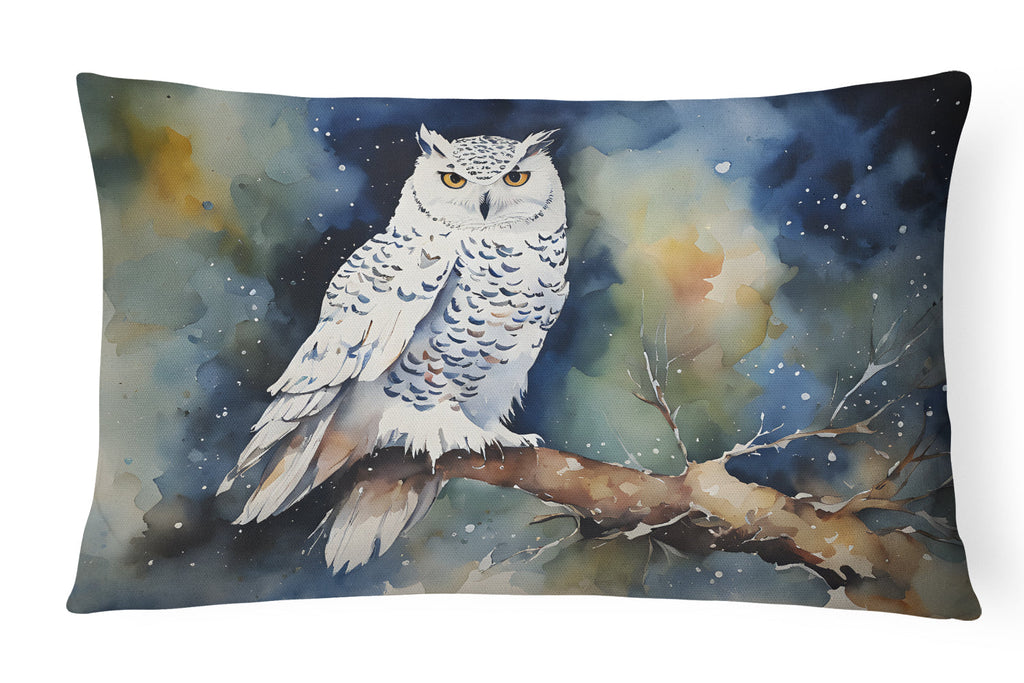 Snowy Owl Night Sky Watercolor Decorative Throw Pillow 12x16 Indoor Outdoor Accent Cushion, Fabric Cover with Insert for Sofa, Bed, Porch & Living Room