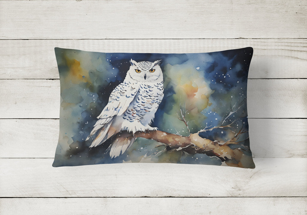 Snowy Owl Night Sky Watercolor Decorative Throw Pillow 12x16 Indoor Outdoor Accent Cushion, Fabric Cover with Insert for Sofa, Bed, Porch & Living Room