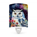 Snowy Owl with Flowers Colorful Watercolor Ceramic Night Light Compact, UL-Certified, Ideal for Bedroom, Bathroom, Nursery, Hallway, Kitchen, 6x4x3, Multicolor